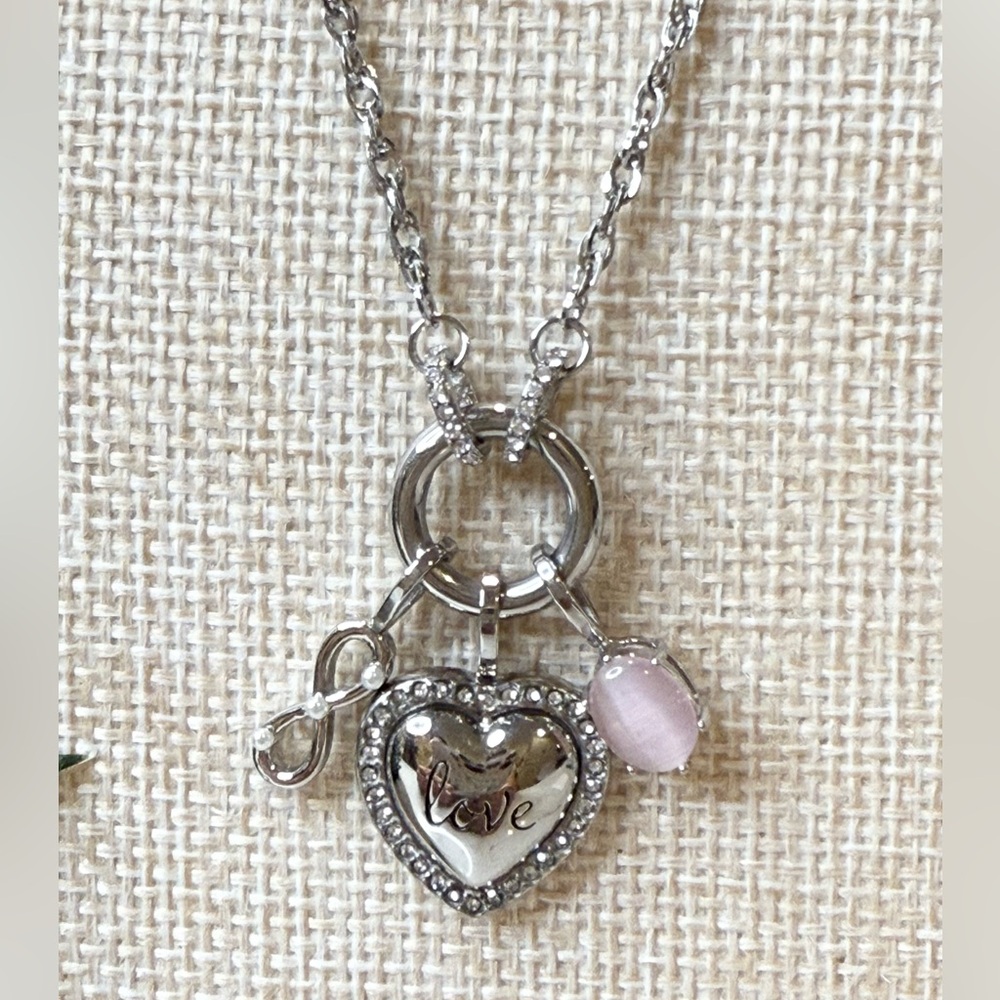Alex and Ani Silver Heart 'Love' Pendant Necklace with Pink Charm
